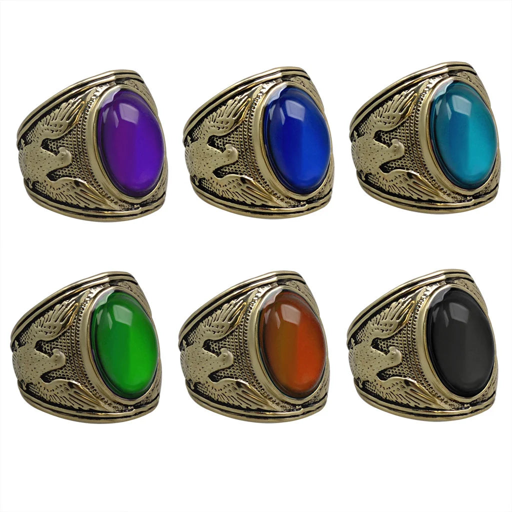 1pcs Palace Power Eagle Spreads Wings Male Feeling Warm Mood Color Changing Ring Mood Ring