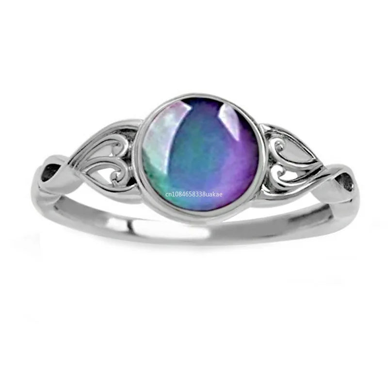 1pcs Vintage Change Mood Ring Round Temperature Control Color Emotion Feeling Changeable Rings Women Wedding Silver Color Ring