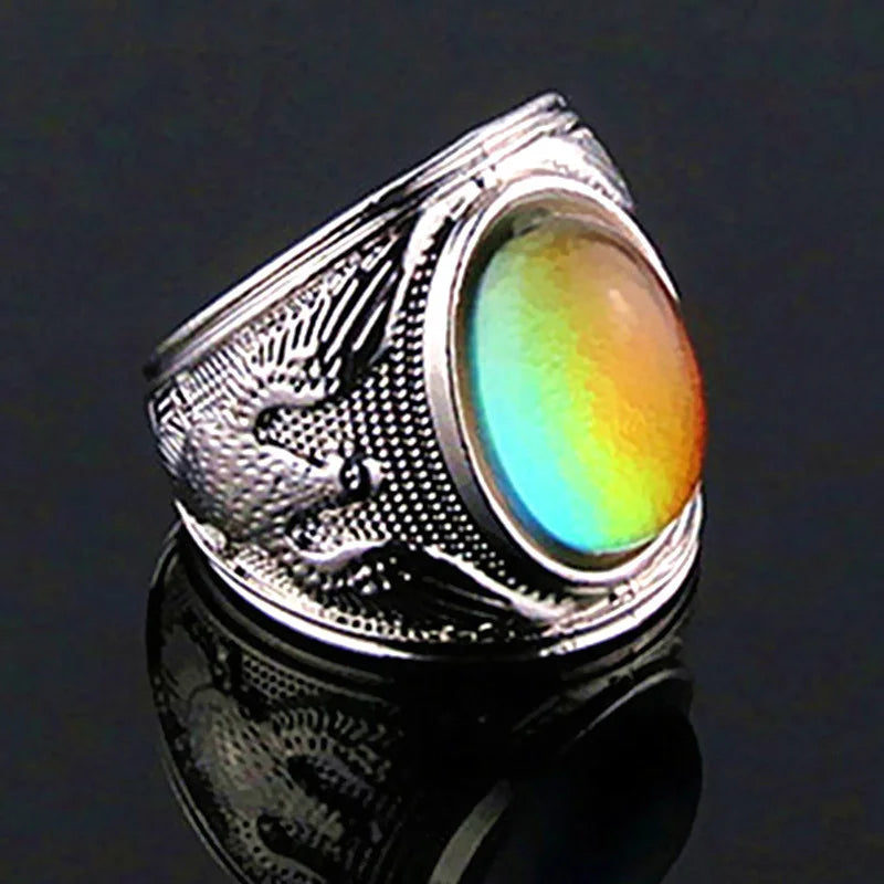 1pcs Palace Power Eagle Spreads Wings Male Feeling Warm Mood Color Changing Ring Mood Ring